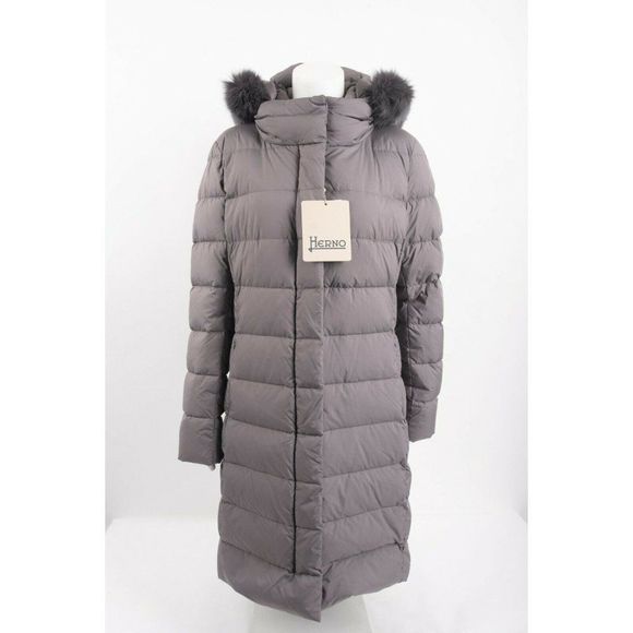 Herno Jackets & Blazers - Herno Womens Down Coat Jacket Sz 48 US 12 Carrie Over Gray Faux Fur Trim Hooded
